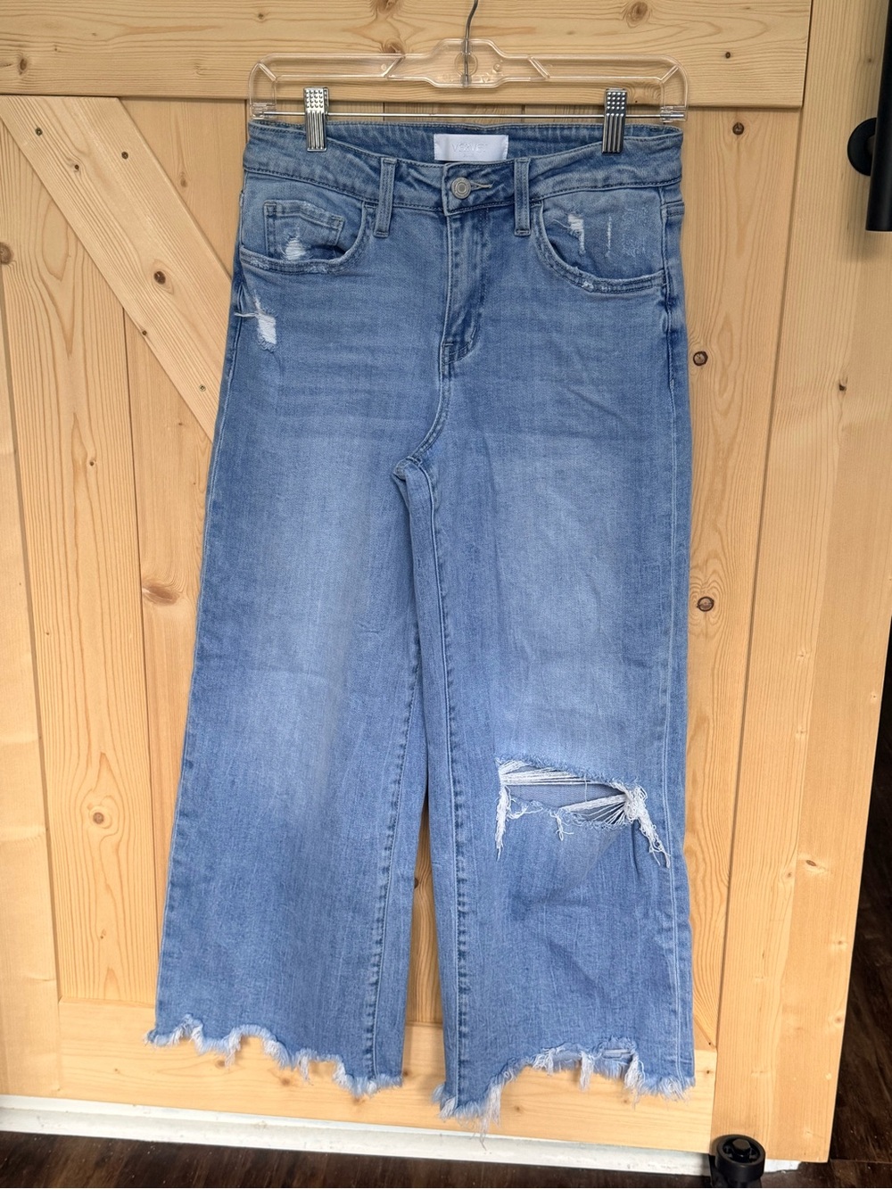Vervet high rise Wide-Leg Distressed Light Blue cropped denim